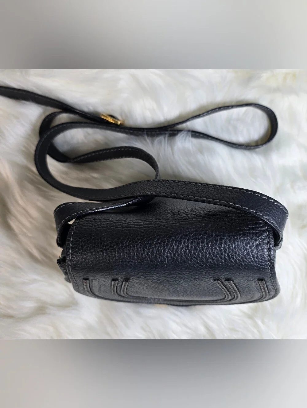Chloé Marcie Small saddle bag in Black grained leather